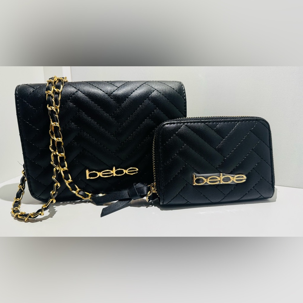 Bebe Black Quilted Crossbody Bag Set